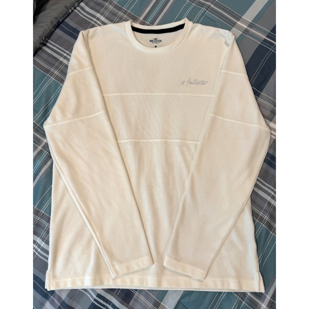 Hollister Ribbed Panel Pullover Men's XL Cream Long Sleeve Cursive Script Logo